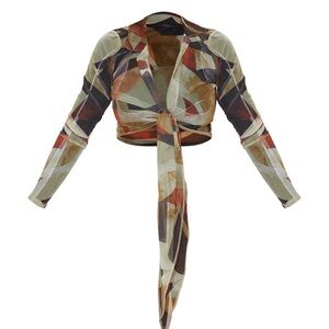 CHOCOLATE ABSTRACT PRINT PLUNGE TIE FRONT
LONG SLEEVE & wide leg pants set 0 NWT